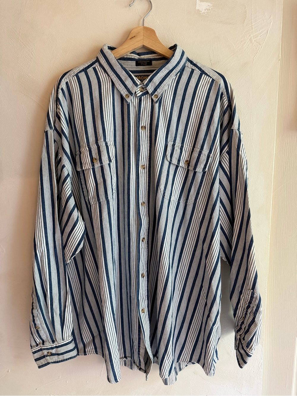 Vintage | Magna Force | Blue & White Striped Button-Up Shirt | 100% Cotton| 3XL
